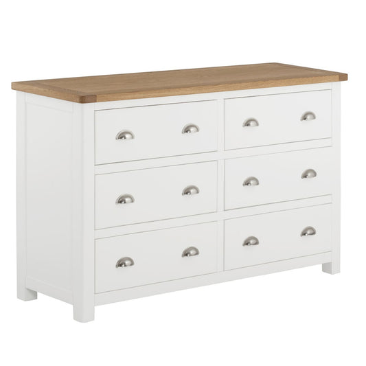 Todenham White Painted & Oak Chest of Drawers - 6 Drawer Wide Chest