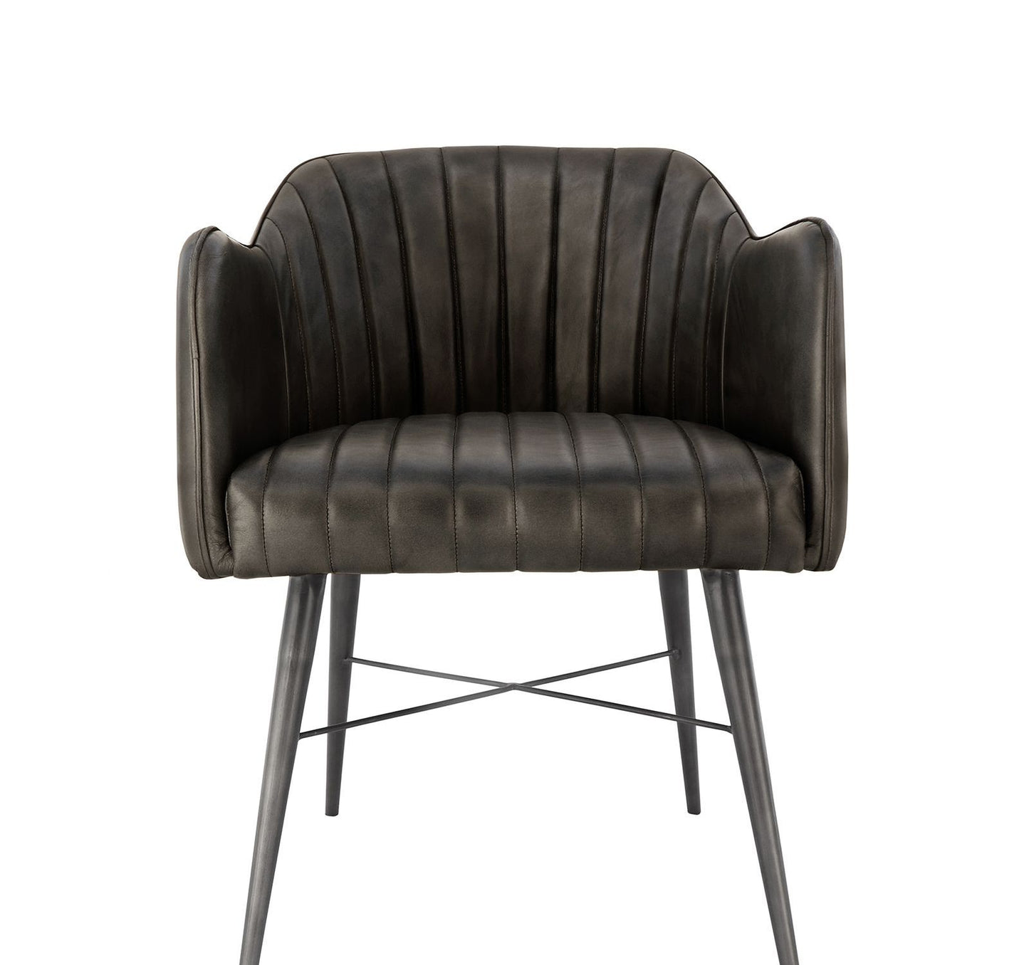 St Judes - Leather & Iron Chair - Dark Grey ( 4 Point Base)