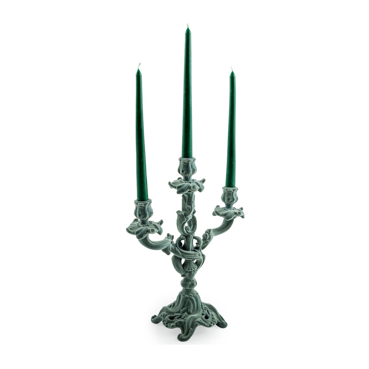 Light Grey/Blue Flock Ornate Candelabra
